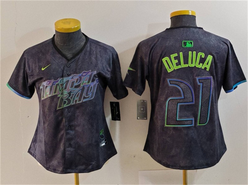 Women's Charcoal Tampa Bay Rays #21 Jonny DeLuca 2024 City Connect Limited Stitched Baseball Jersey(Run Small)